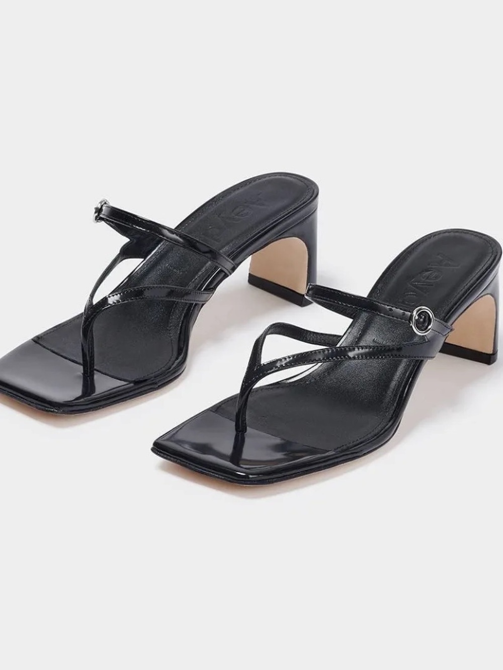 Aeyde Leather Thong Heel Sandals Square Toe Black
